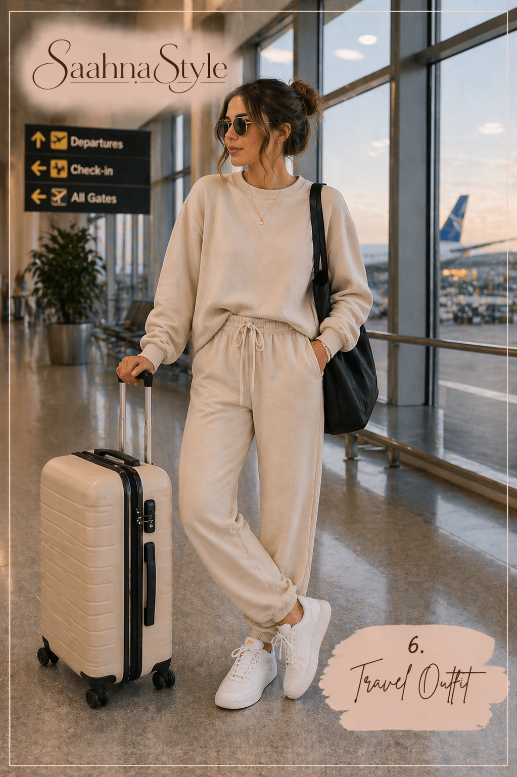 travel outfit women airport look comfy joggers hoodie sneakers Pinterest 2026 fashion