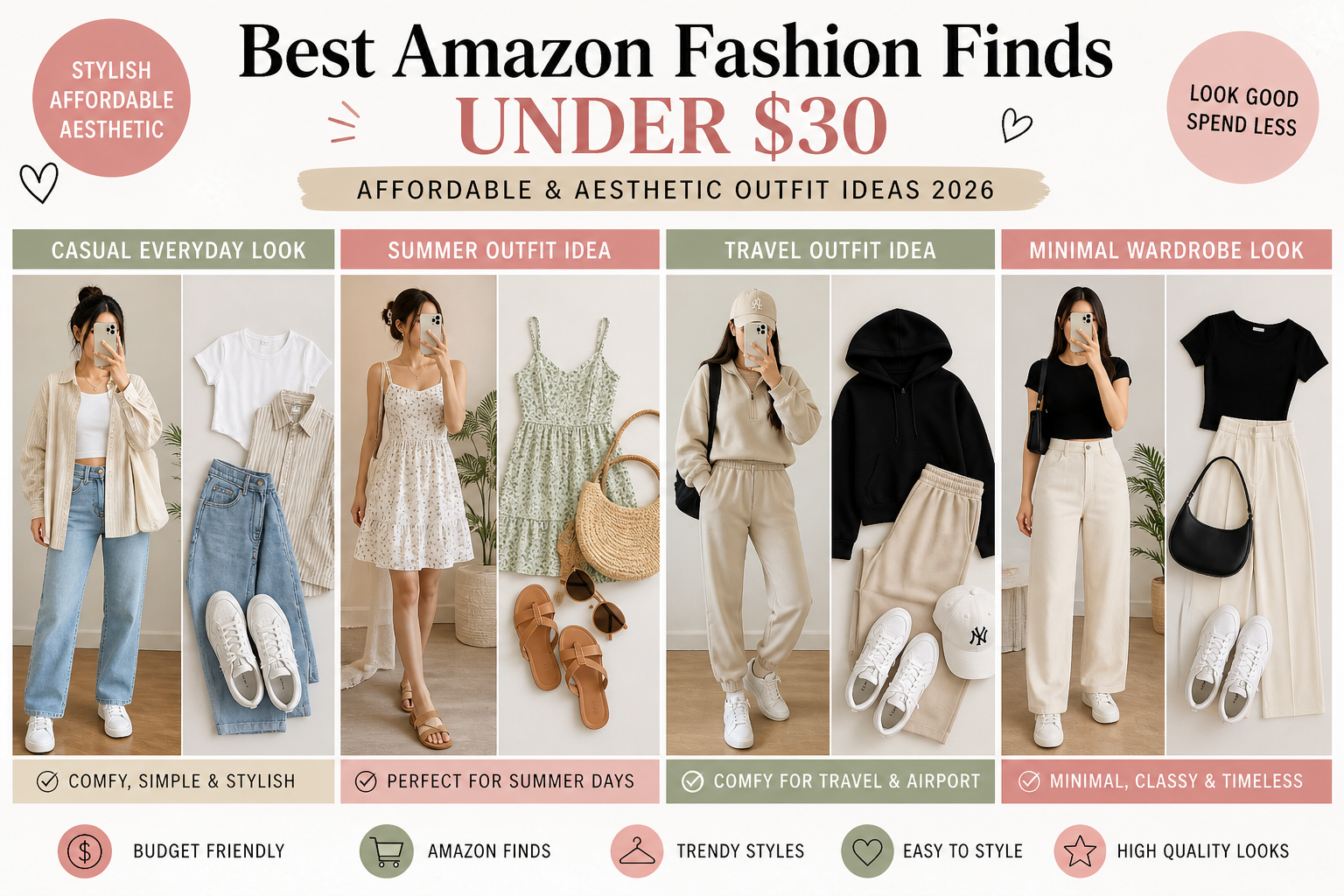 amazon finds under 30 outfit ideas 2026 casual summer travel date night aesthetic outfits women